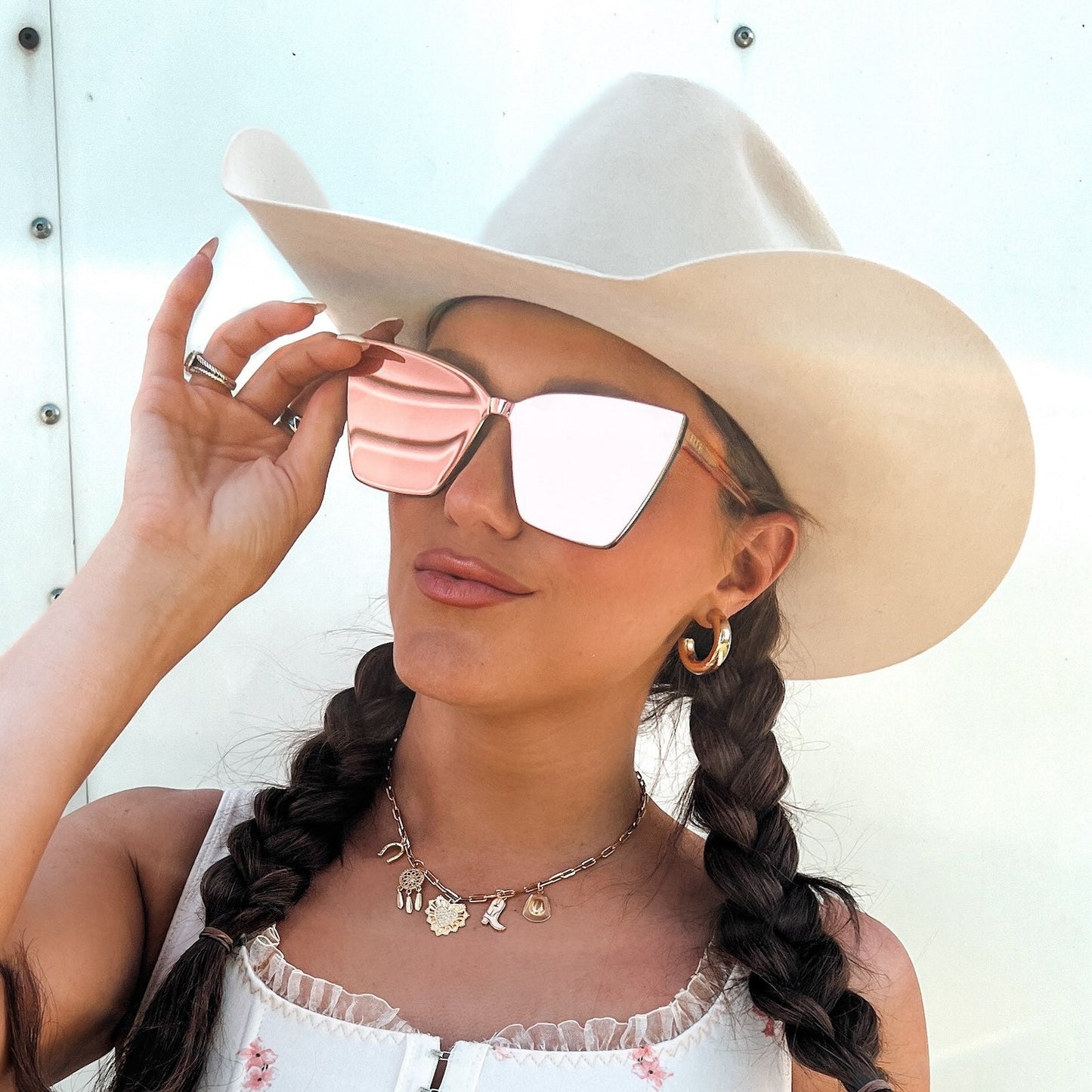 GOLDIE - APRICOT CRYSTAL + PEACH MIRROR SUNGLASSES
