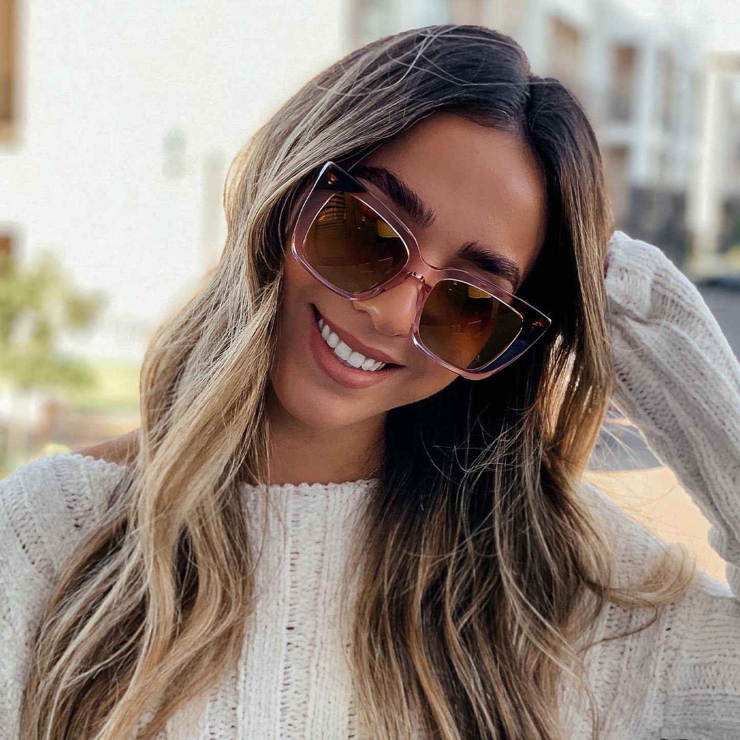 LIZZY - LIGHT PINK CRYSTAL + BROWN GRADIENT SUNGLASSES