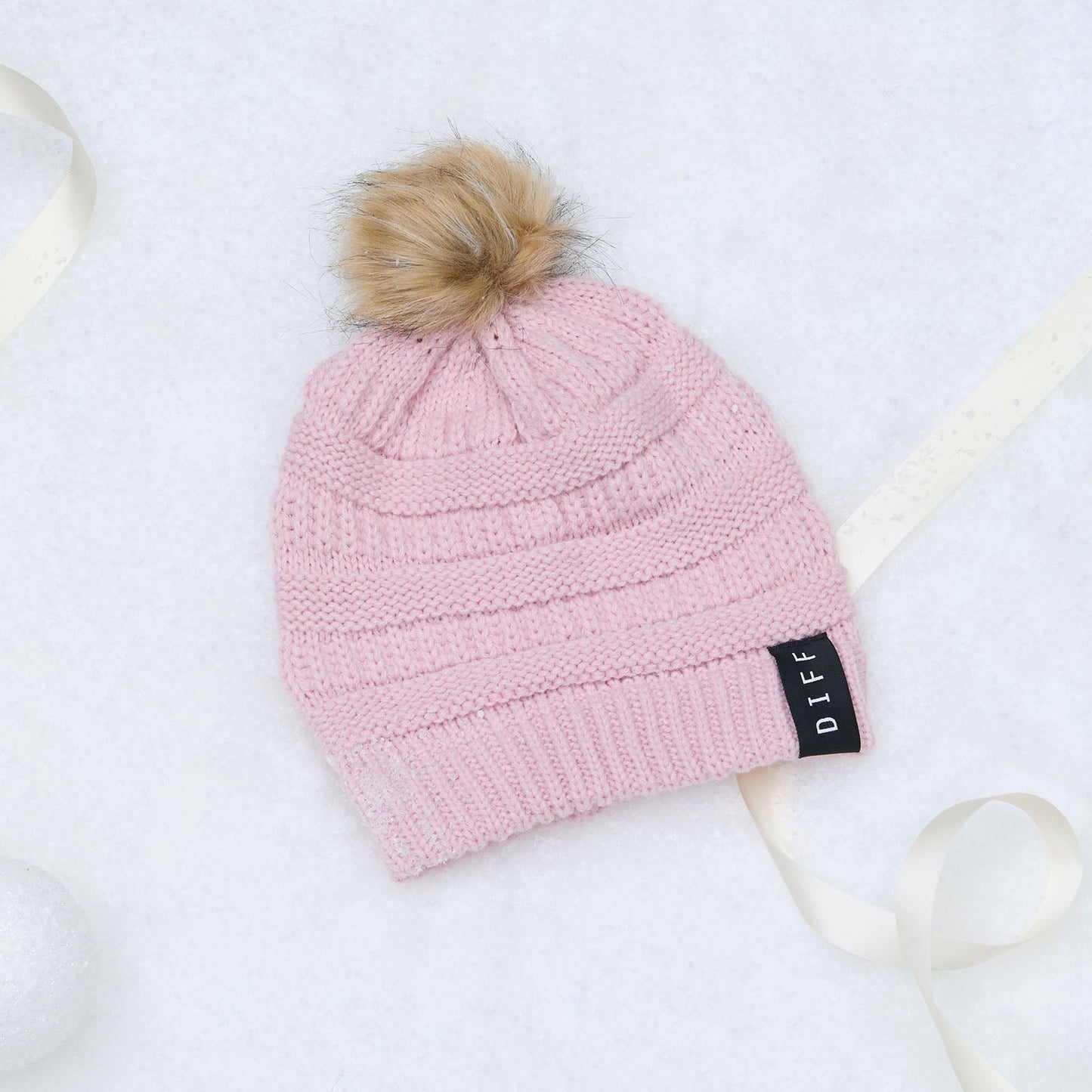 POM POM KNIT BEANIE - PINK