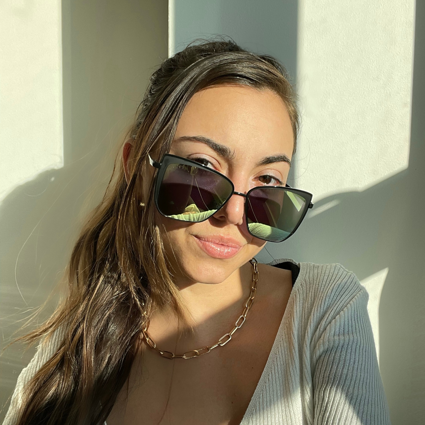 GRACE - MATTE BLACK + GREY MIRROR SUNGLASSES