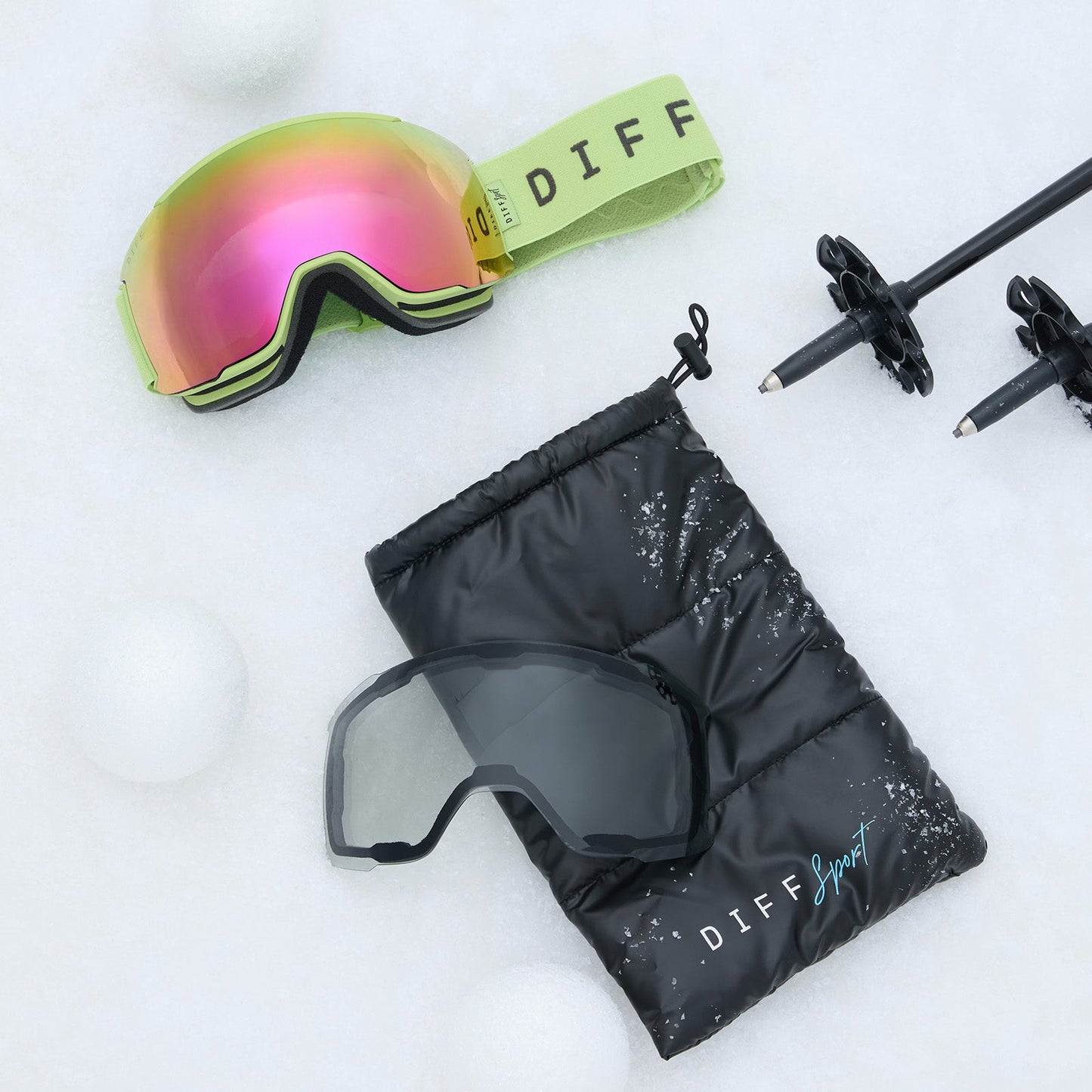 SNOW GOGGLES - ALPINE + LIME GREEN + HOT PINK MIRROR + POLARIZED GOGGLES & FREE GLACIER GREY LENS