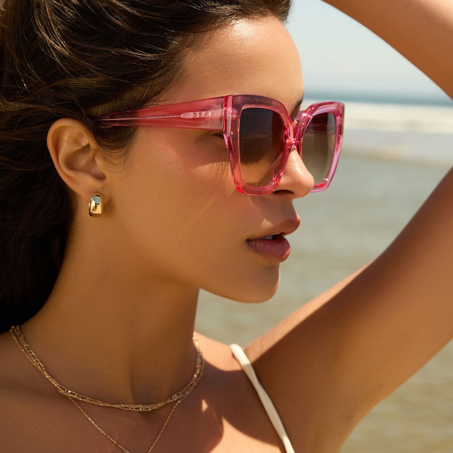 BLAIRE - CANDY PINK CRYSTAL + BROWN GRADIENT SUNGLASSES
