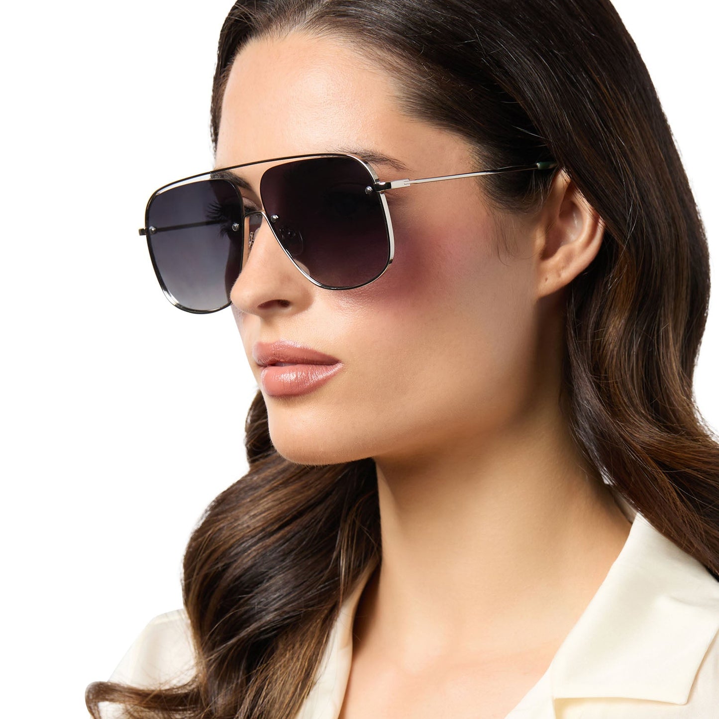 CYNTHIA - SILVER W ALPINE TEMPLE TIPS + GREY GRADIENT WITH SILVER FLASH + POLARIZED SUNGLASSES