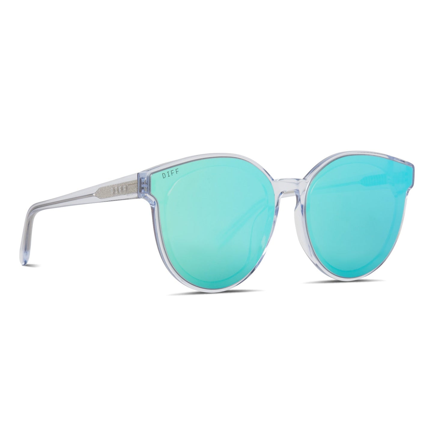 GEMMA - CLEAR CRYSTAL + TEAL MIRROR SUNGLASSES