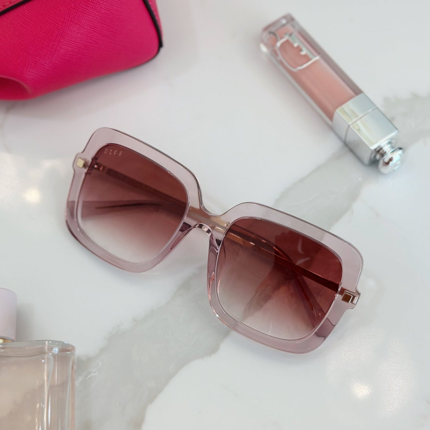 SANDRA - LIGHT PINK CRYSTAL + DUSK GRADIENT SUNGLASSES