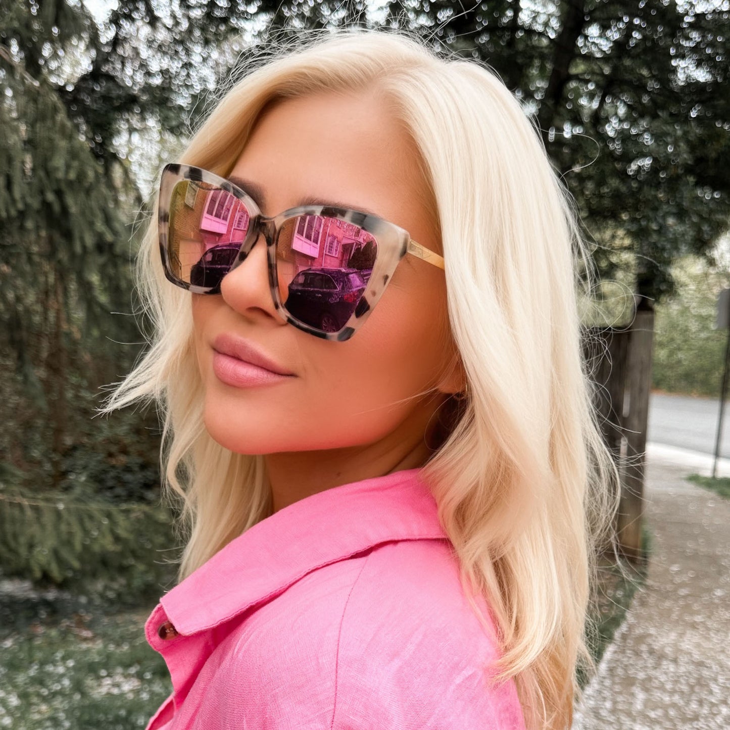 BECKY II - CREAM TORTOISE + PINK MIRROR SUNGLASSES