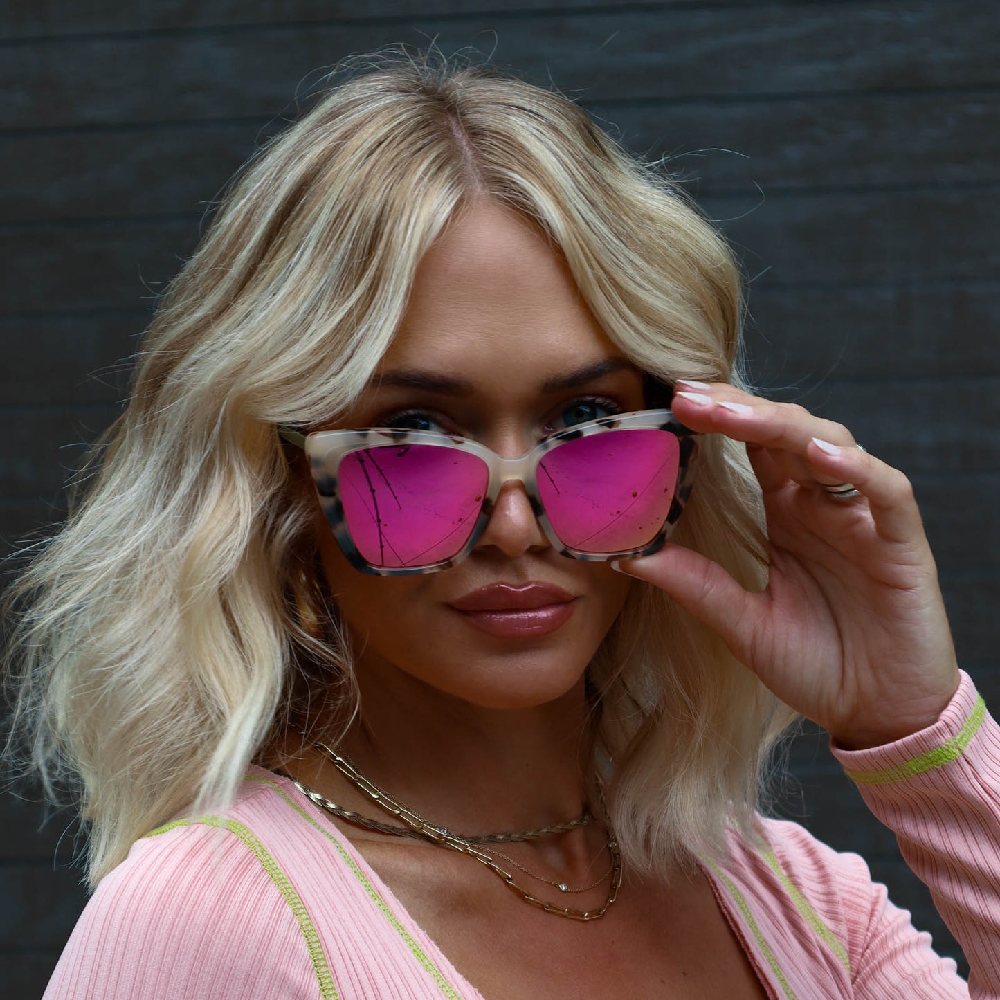 BECKY II - CREAM TORTOISE + PINK MIRROR SUNGLASSES