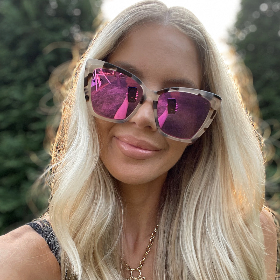 BECKY II - CREAM TORTOISE + PINK MIRROR SUNGLASSES