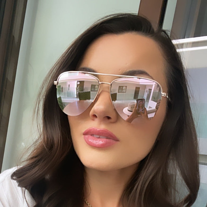 TATE - ROSE GOLD + CHERRY BLOSSOM MIRROR SUNGLASSES