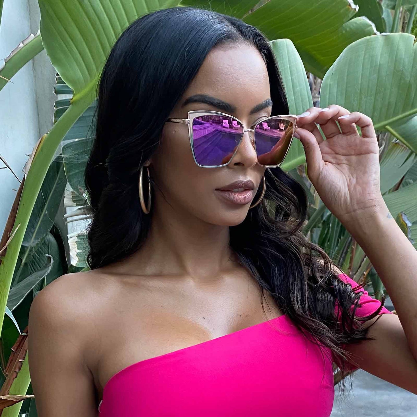 BECKY - ROSE GOLD + PINK MIRROR SUNGLASSES