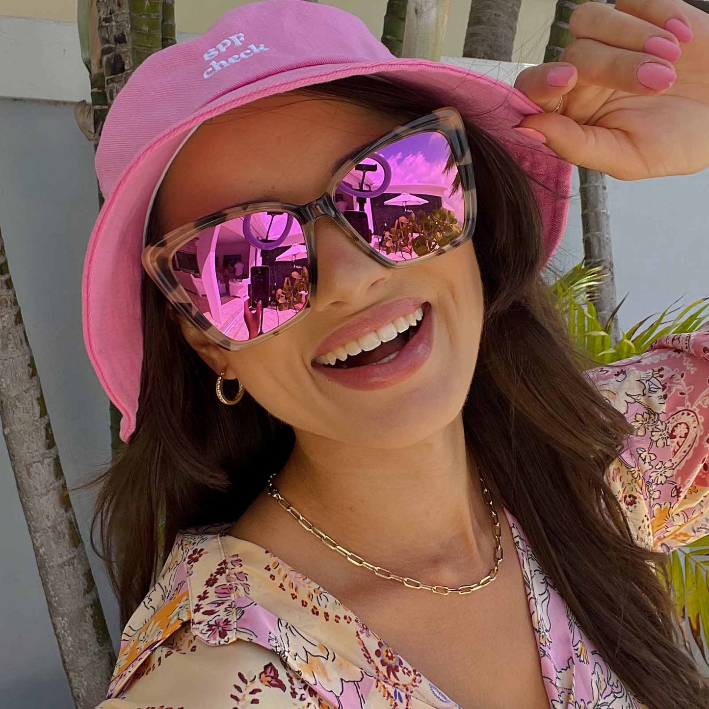 BECKY II - CREAM TORTOISE + PINK MIRROR SUNGLASSES