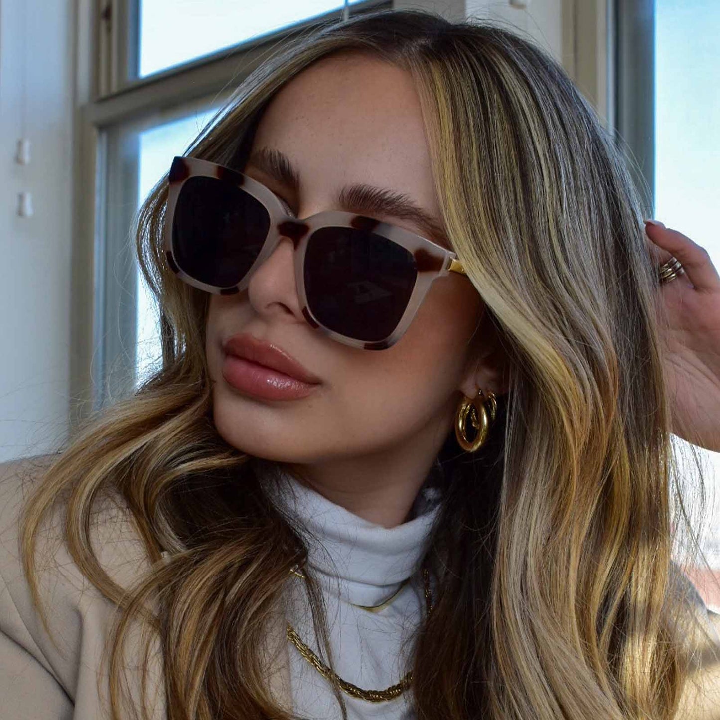 HAILEY - CREAM TORTOISE + SOLID GREY SUNGLASSES