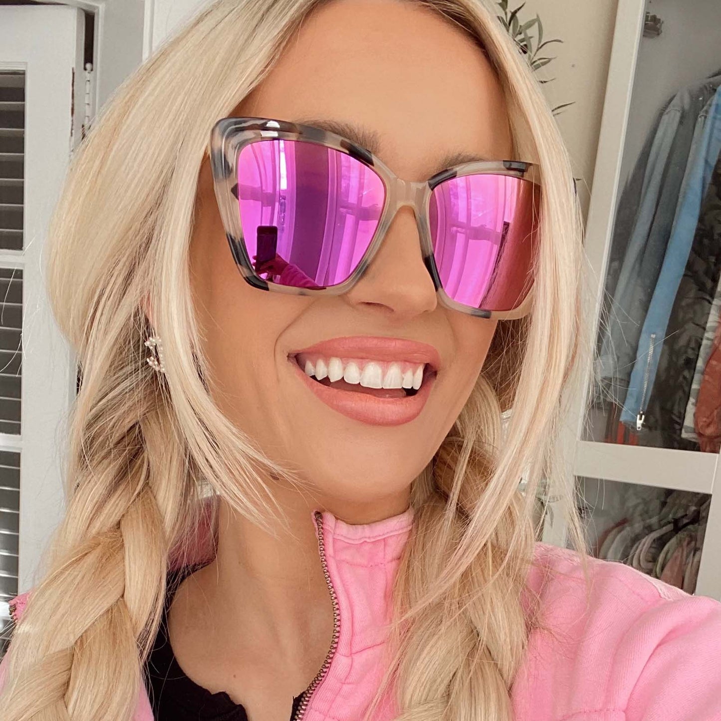 BECKY II - CREAM TORTOISE + PINK MIRROR SUNGLASSES