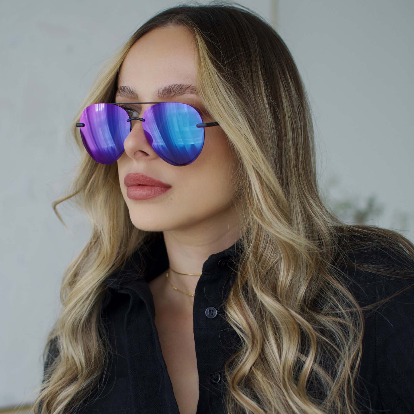 LENOX - MATTE BLACK + PURPLE MIRROR SUNGLASSES