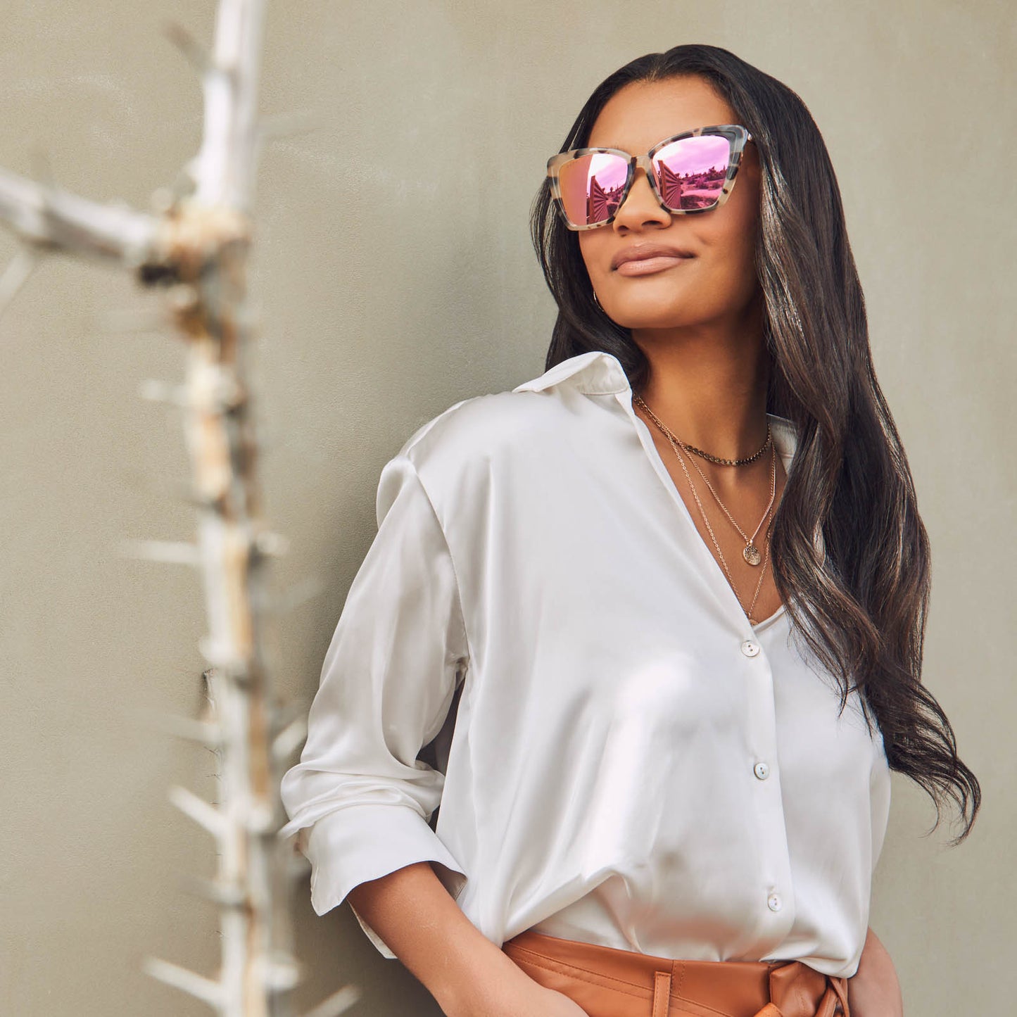 BECKY IV - CREAM TORTOISE + PINK MIRROR SUNGLASSES