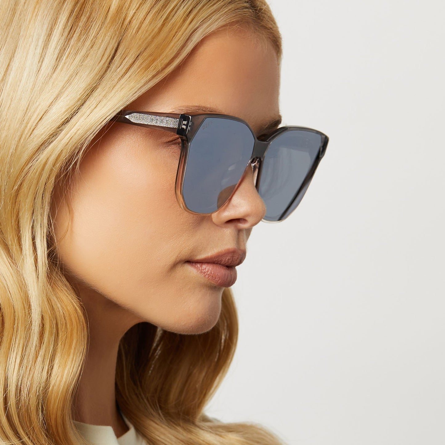 GIA - SMOKE ROSE CRYSTAL OMBRE + SILVER FLASH SUNGLASSES