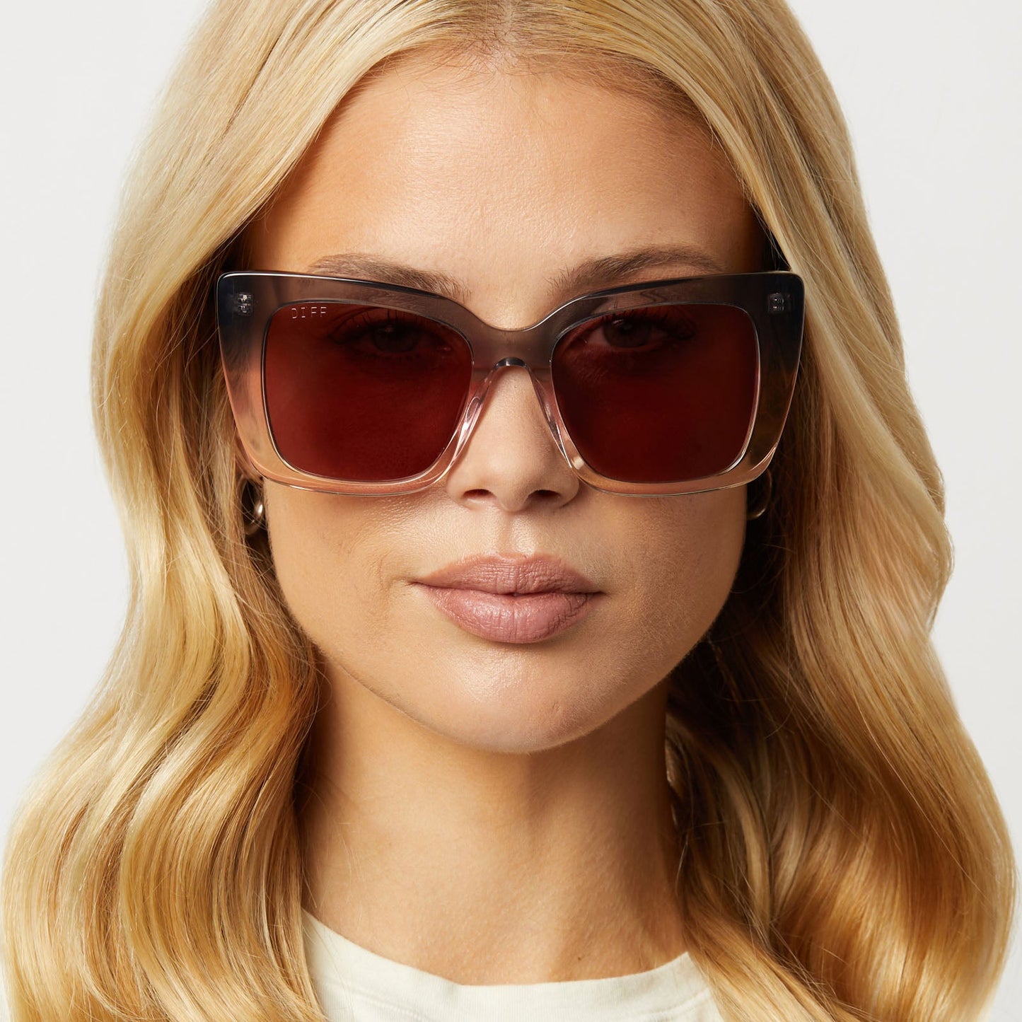 LIZZY - SMOKE ROSE CRYSTAL OMBRE + MAUVE SUNGLASSES