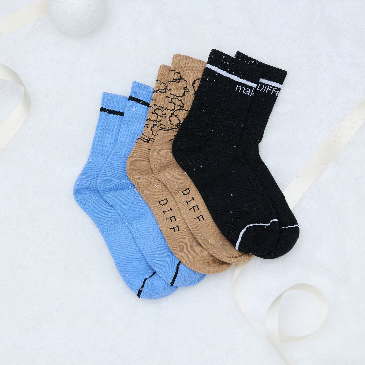 CREW SOCK TRIO - BLACK + SKY BLUE + ABSTRACT CIRCLES