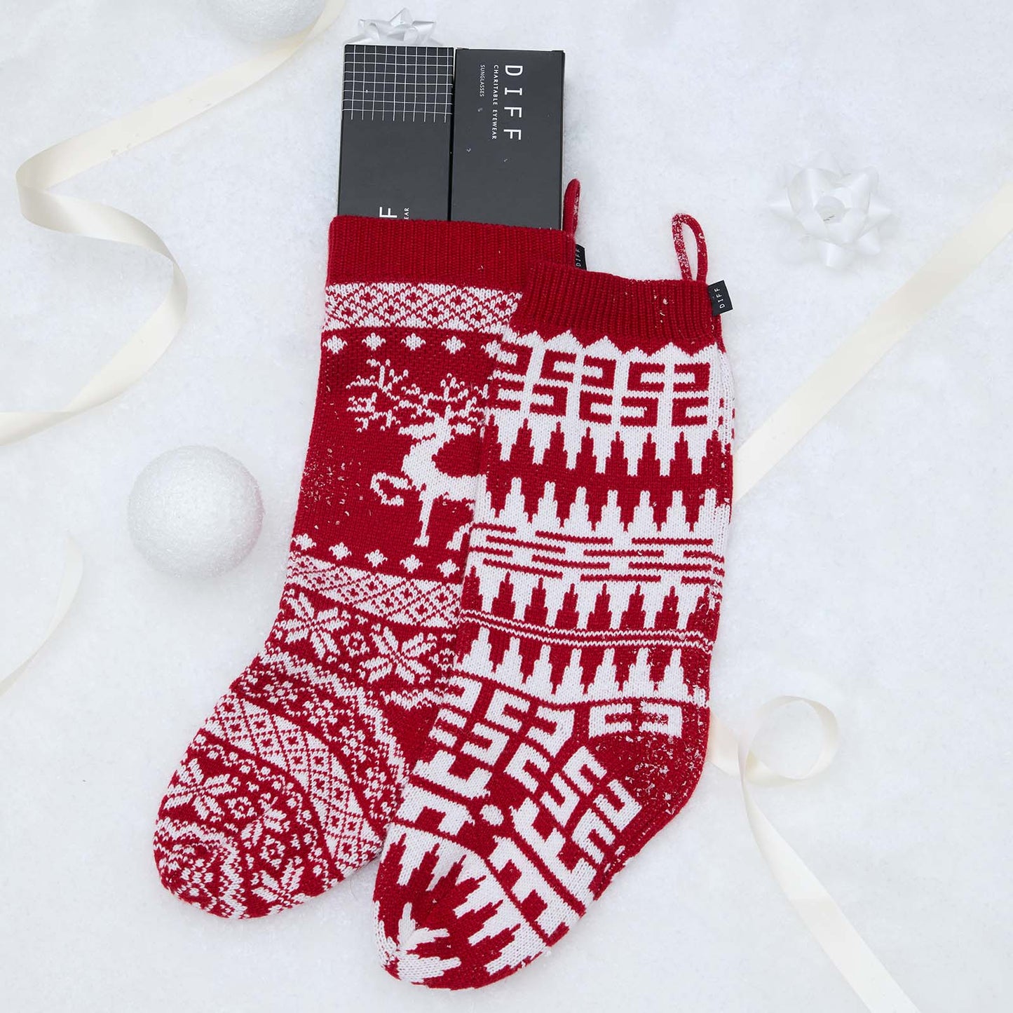 HOLIDAY STOCKING CHEVRON -  RED + WHITE