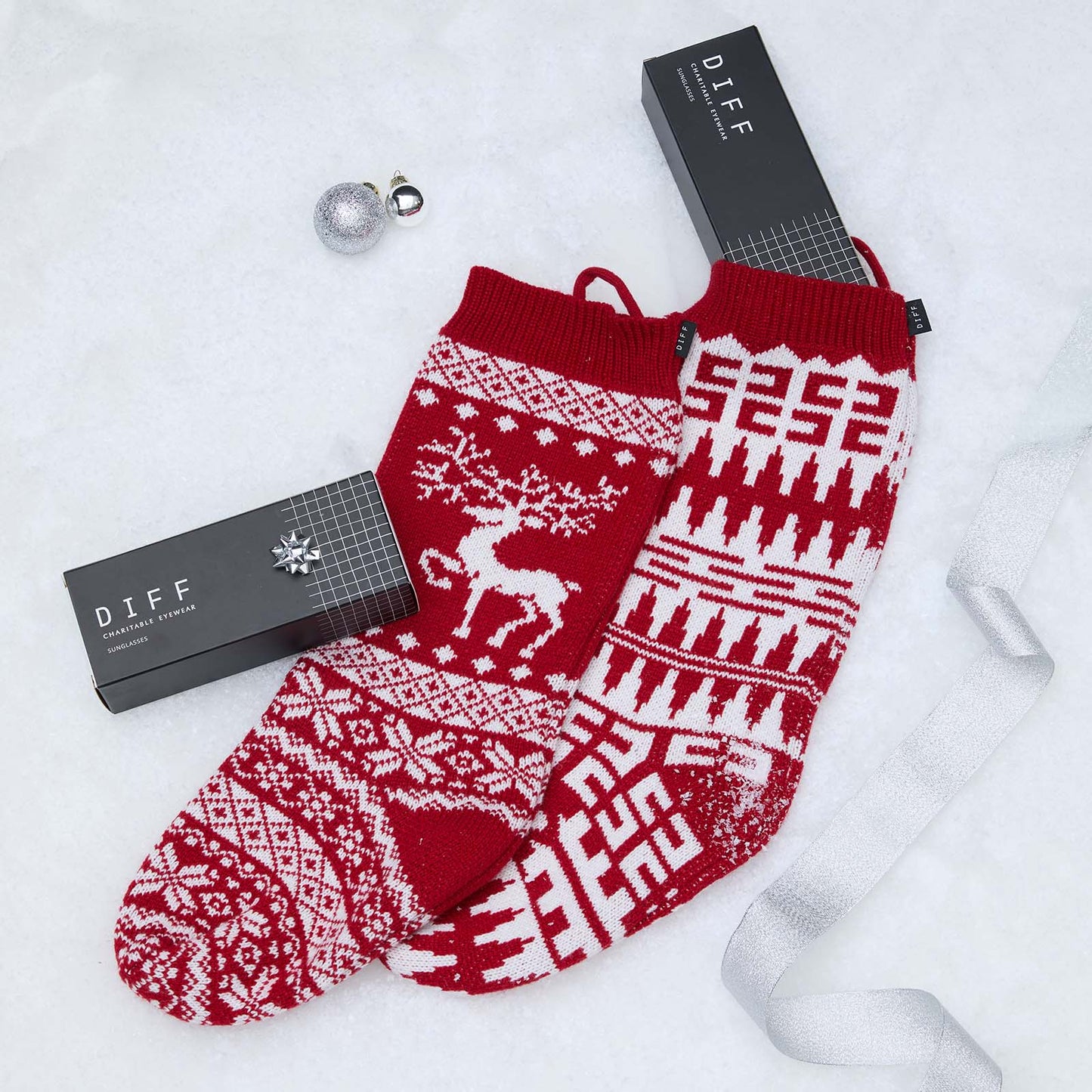 HOLIDAY STOCKING CHEVRON -  RED + WHITE