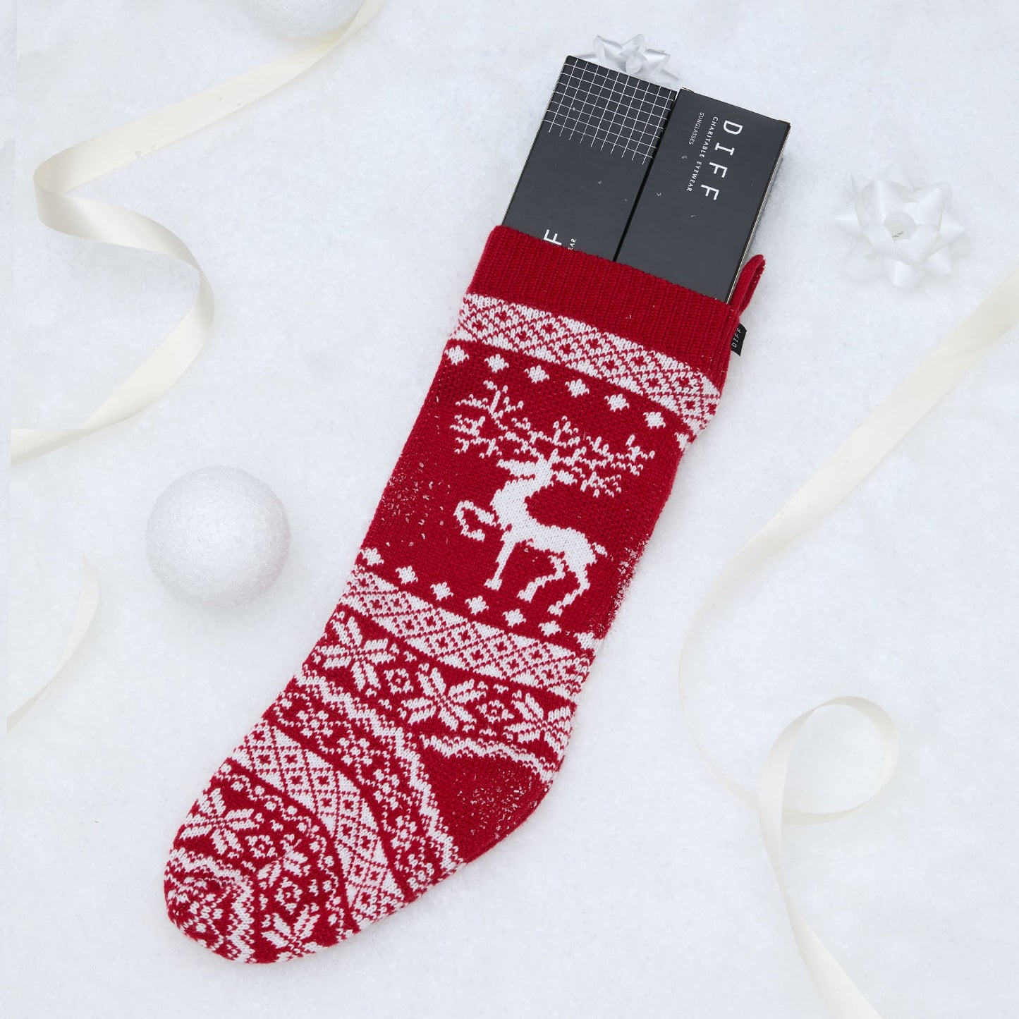 HOLIDAY STOCKING REINDEER -  RED + WHITE