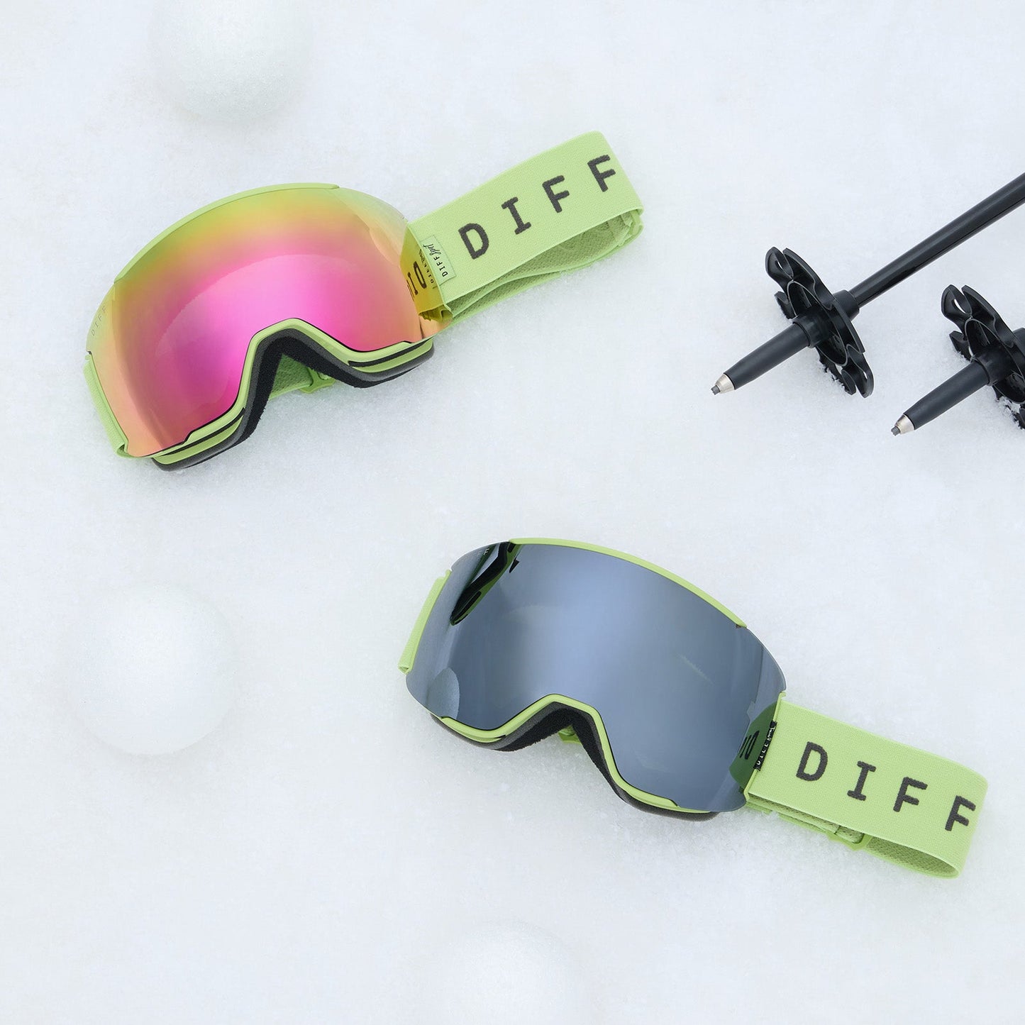 SNOW GOGGLES - ALPINE + LIME GREEN + HOT PINK MIRROR + POLARIZED GOGGLES & FREE GLACIER GREY LENS