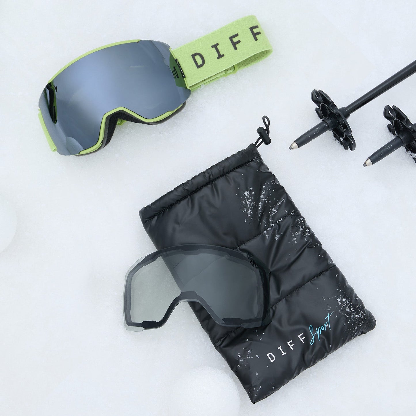 SNOW GOGGLES - ALPINE + LIME GREEN + SILVER MIRROR + POLARIZED GOGGLES & FREE GLACIER GREY LENS