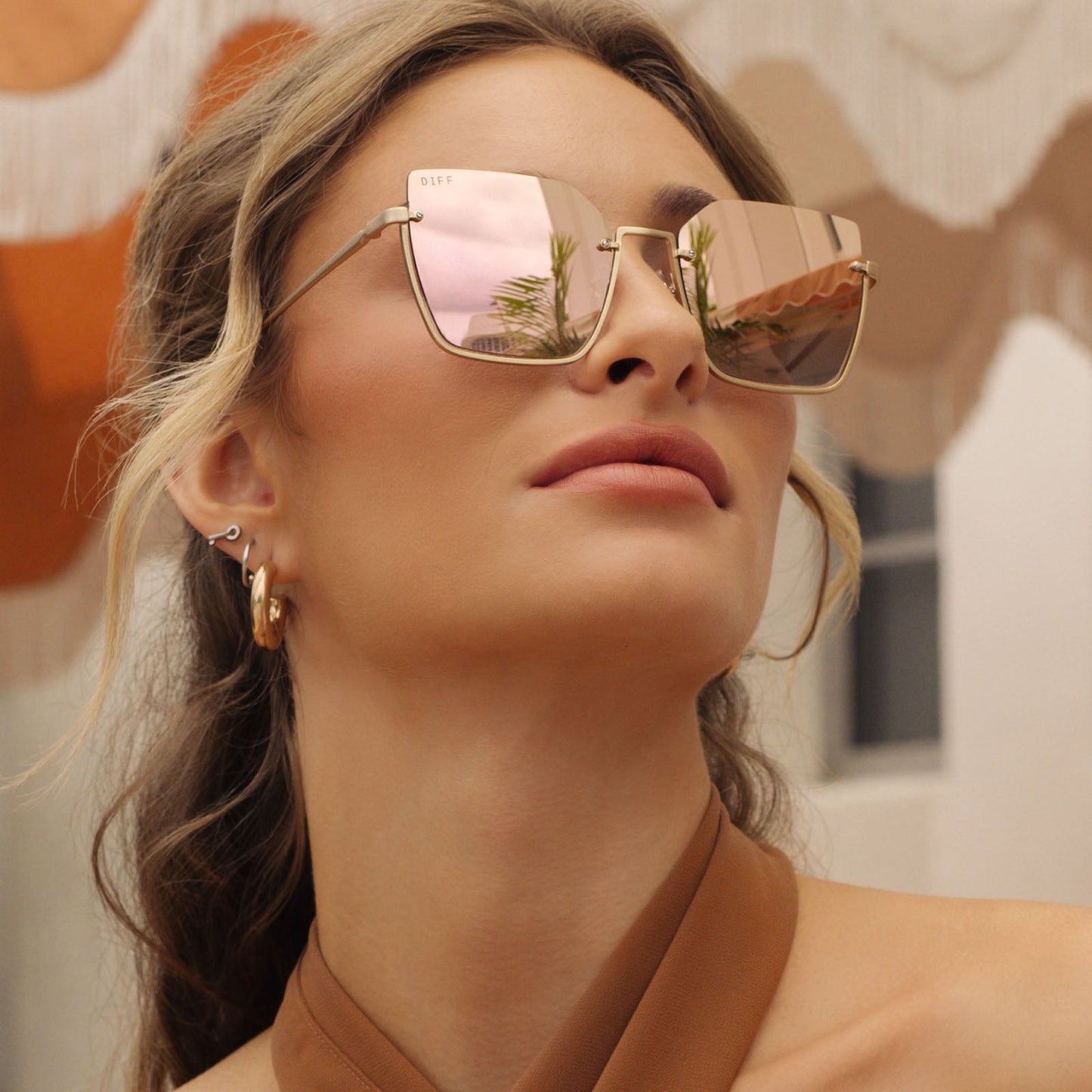 ANALISE - BRUSHED GOLD W KOMBU TEMPLE TIPS + TAUPE MIRROR + POLARIZED SUNGLASSES