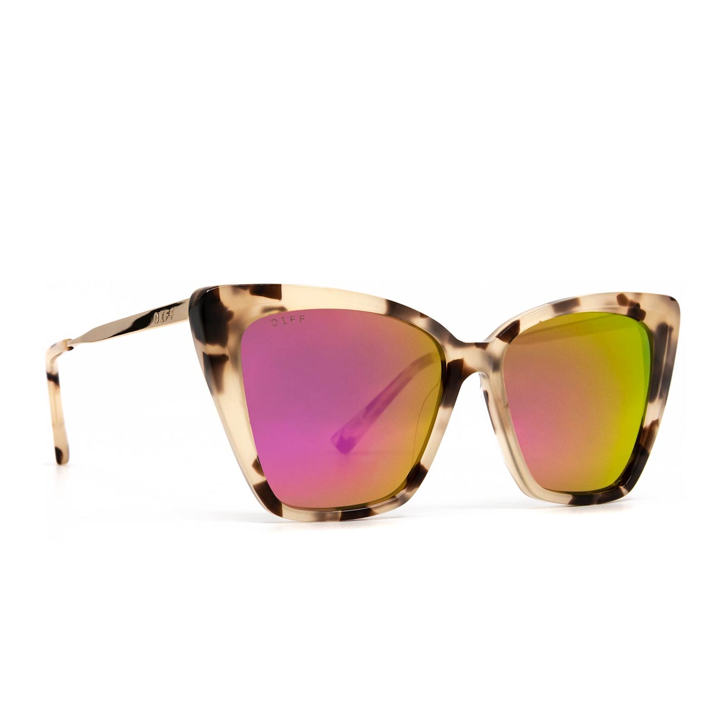 BECKY II - CREAM TORTOISE + PINK MIRROR SUNGLASSES