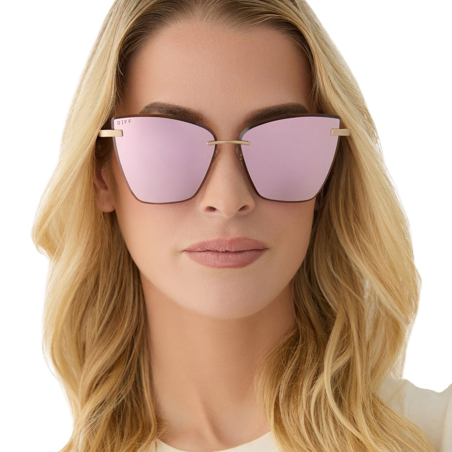 BECKY V - BRUSHED GOLD + CHERRY BLOSSOM MIRROR SUNGLASSES