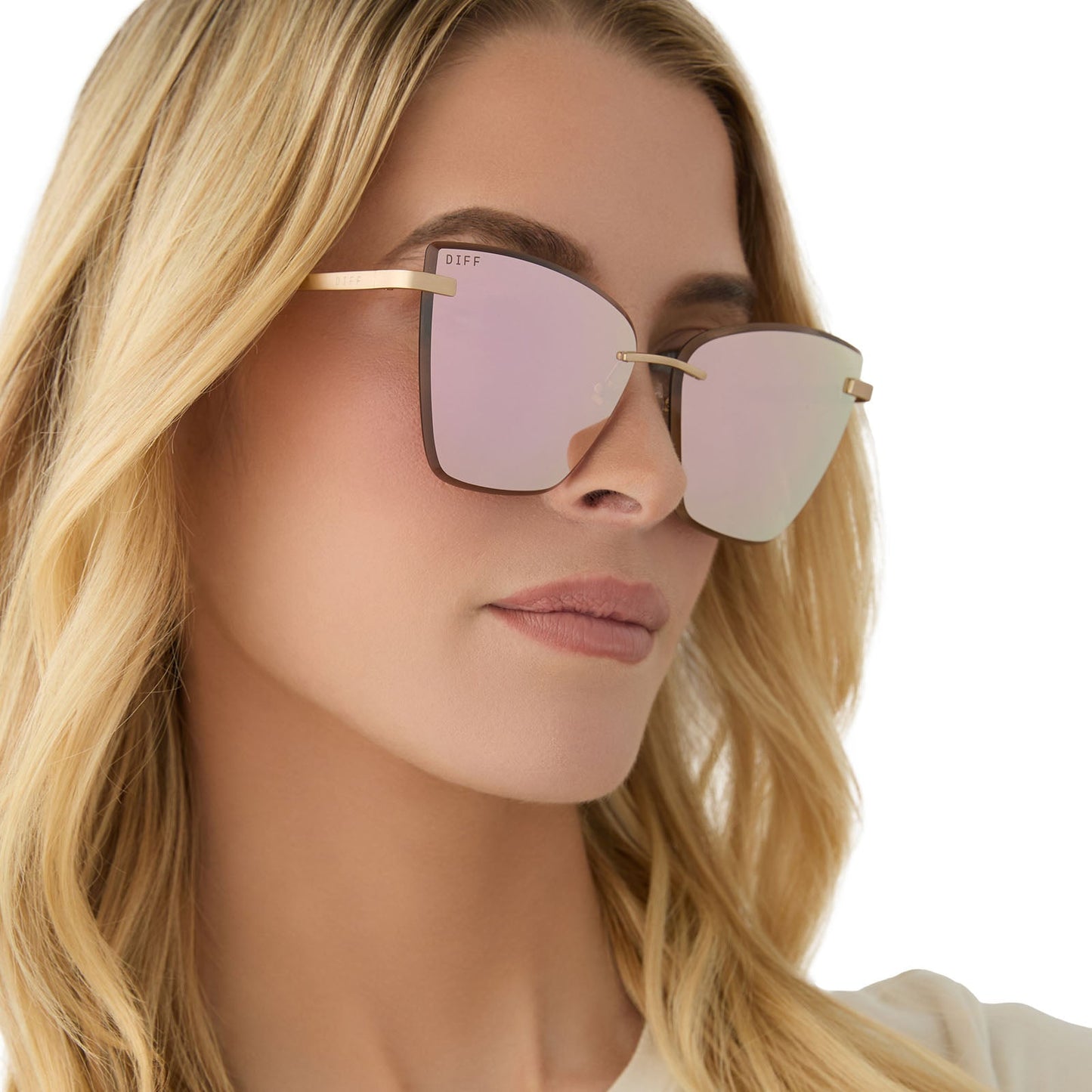 BECKY V - BRUSHED GOLD + CHERRY BLOSSOM MIRROR SUNGLASSES