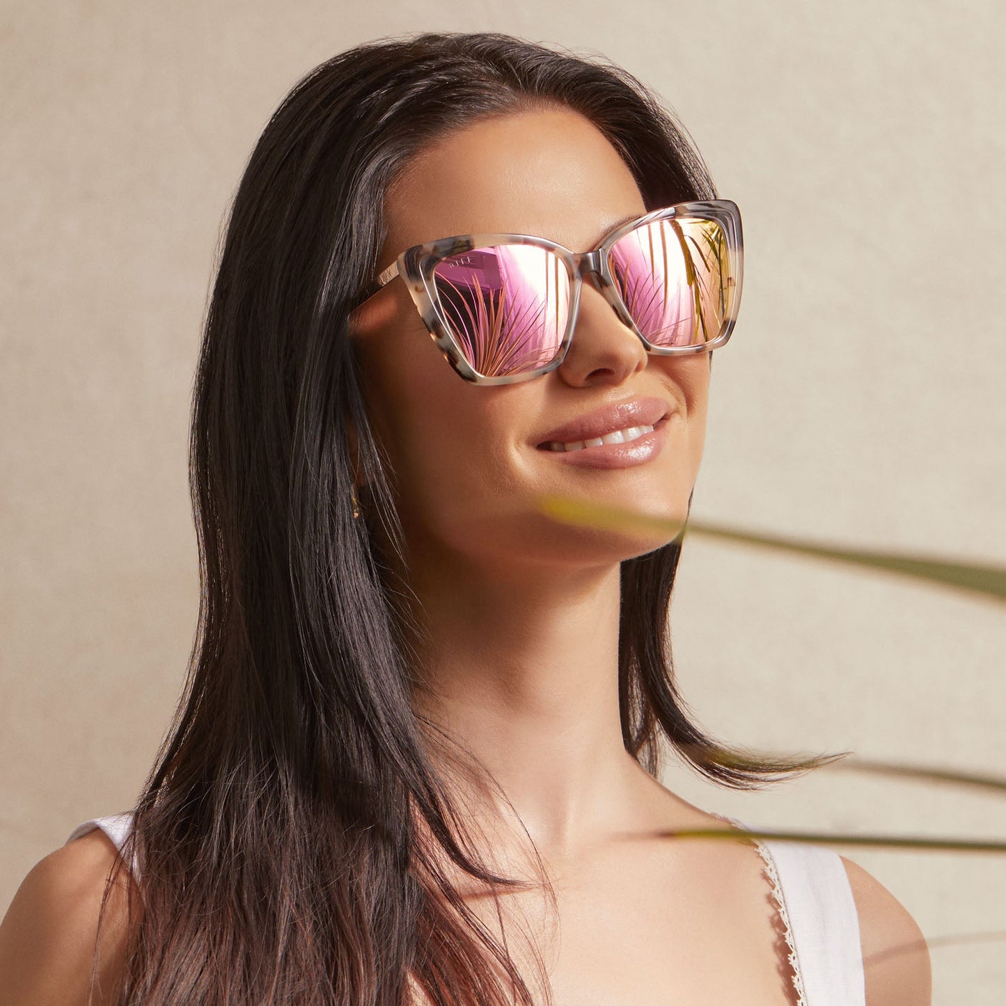 BECKY II - CREAM TORTOISE + PINK MIRROR SUNGLASSES