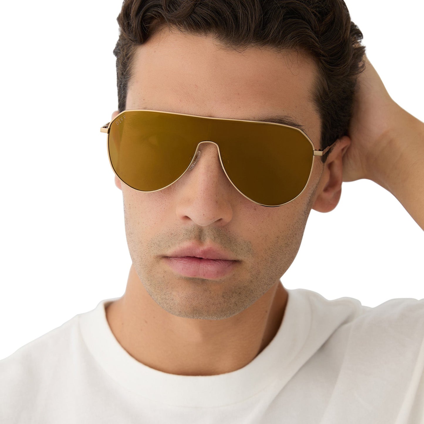 DASH SHIELD - COPPER METAL + BROWN GOLD FLASH SUNGLASSES