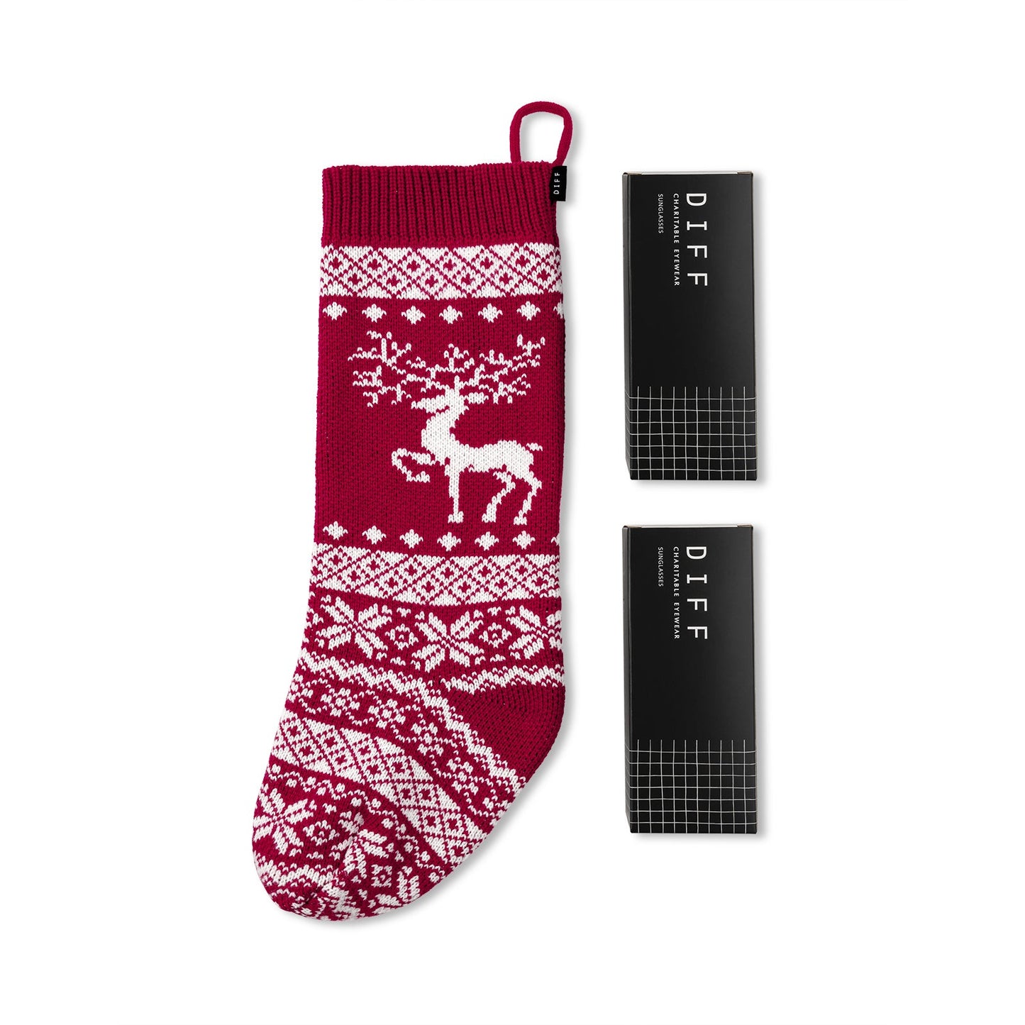 HOLIDAY STOCKING REINDEER -  RED + WHITE