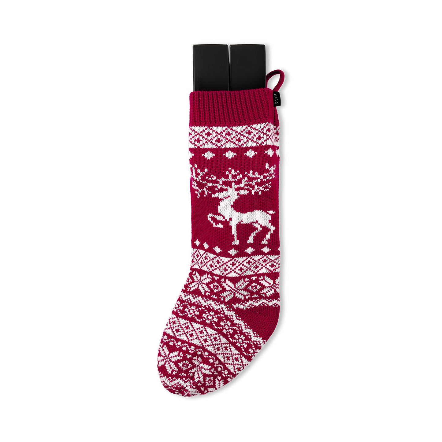 HOLIDAY STOCKING REINDEER -  RED + WHITE