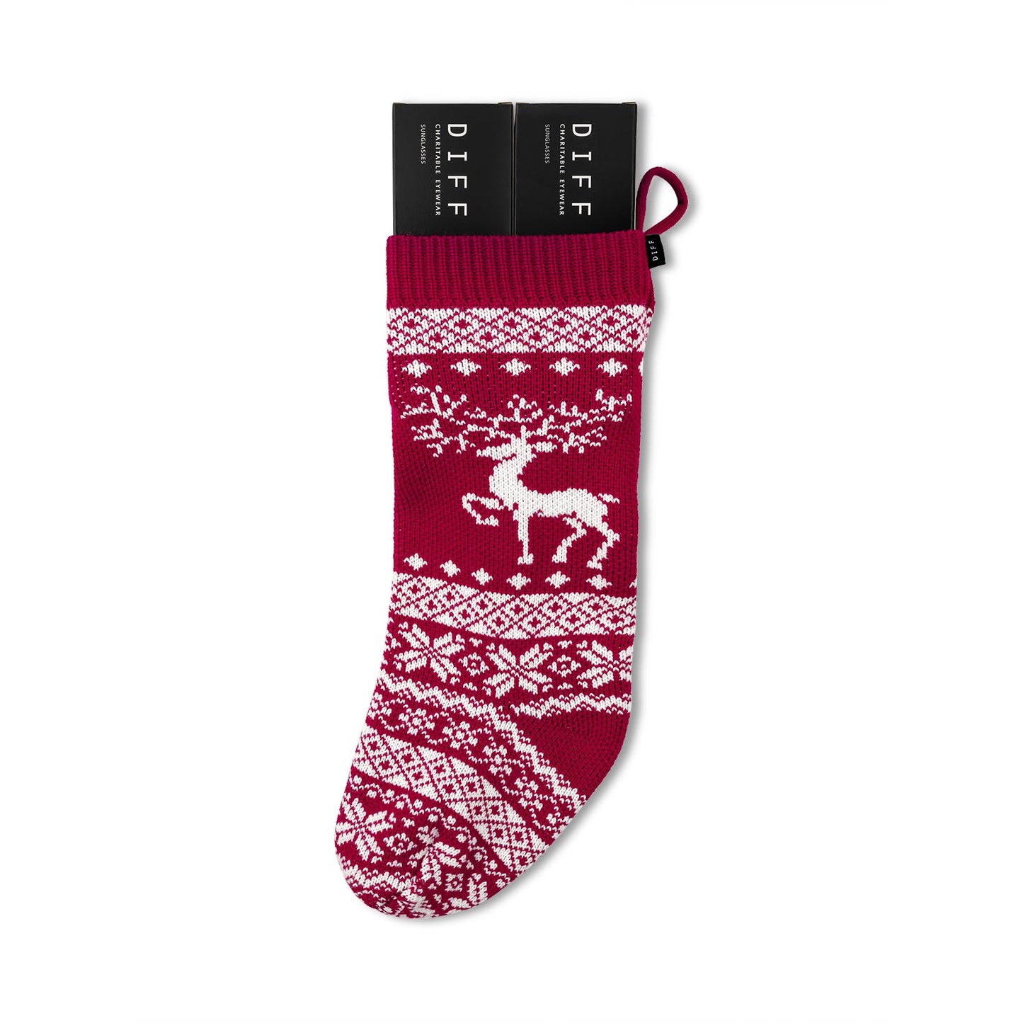 HOLIDAY STOCKING REINDEER -  RED + WHITE