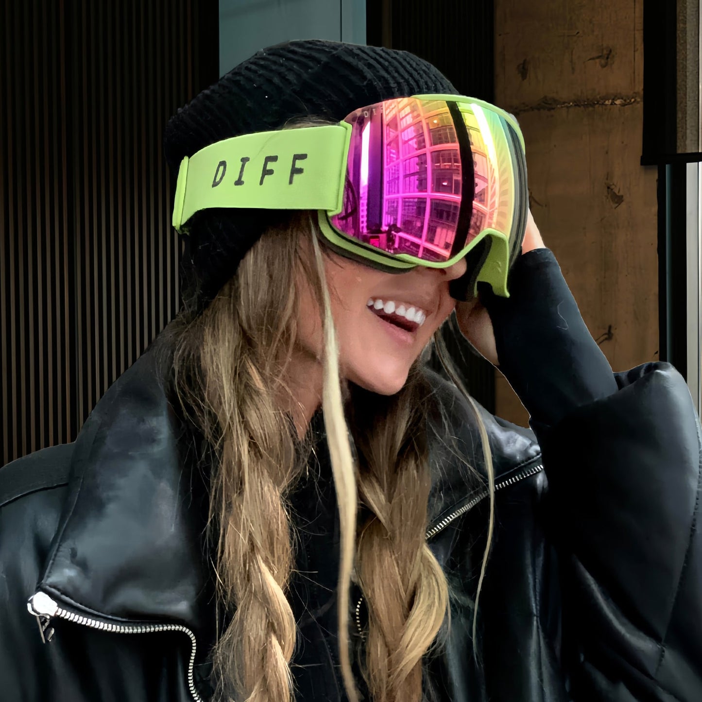 SNOW GOGGLES - ALPINE + LIME GREEN + HOT PINK MIRROR + POLARIZED GOGGLES & FREE GLACIER GREY LENS