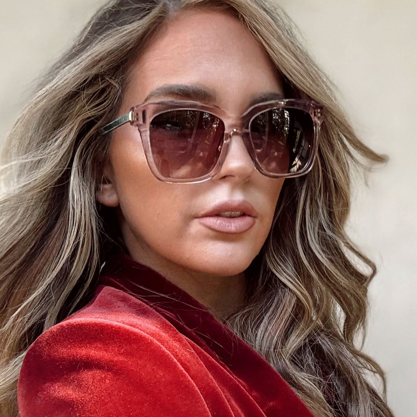 BELLA - LIGHT PINK CRYSTAL + WINE GRADIENT SUNGLASSES