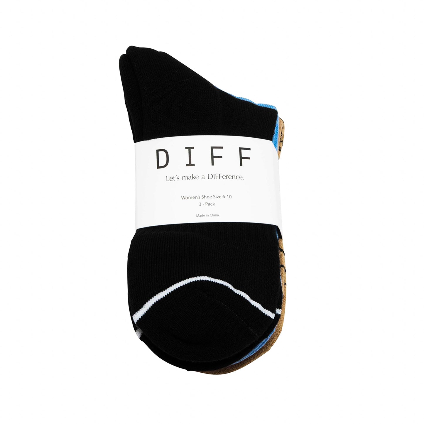 CREW SOCK TRIO - BLACK + SKY BLUE + ABSTRACT CIRCLES