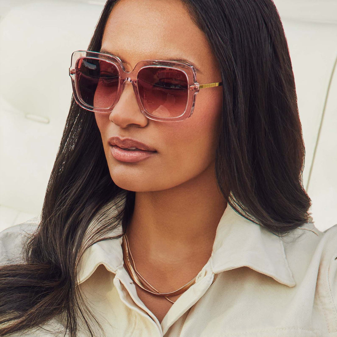 SANDRA - LIGHT PINK CRYSTAL + DUSK GRADIENT SUNGLASSES