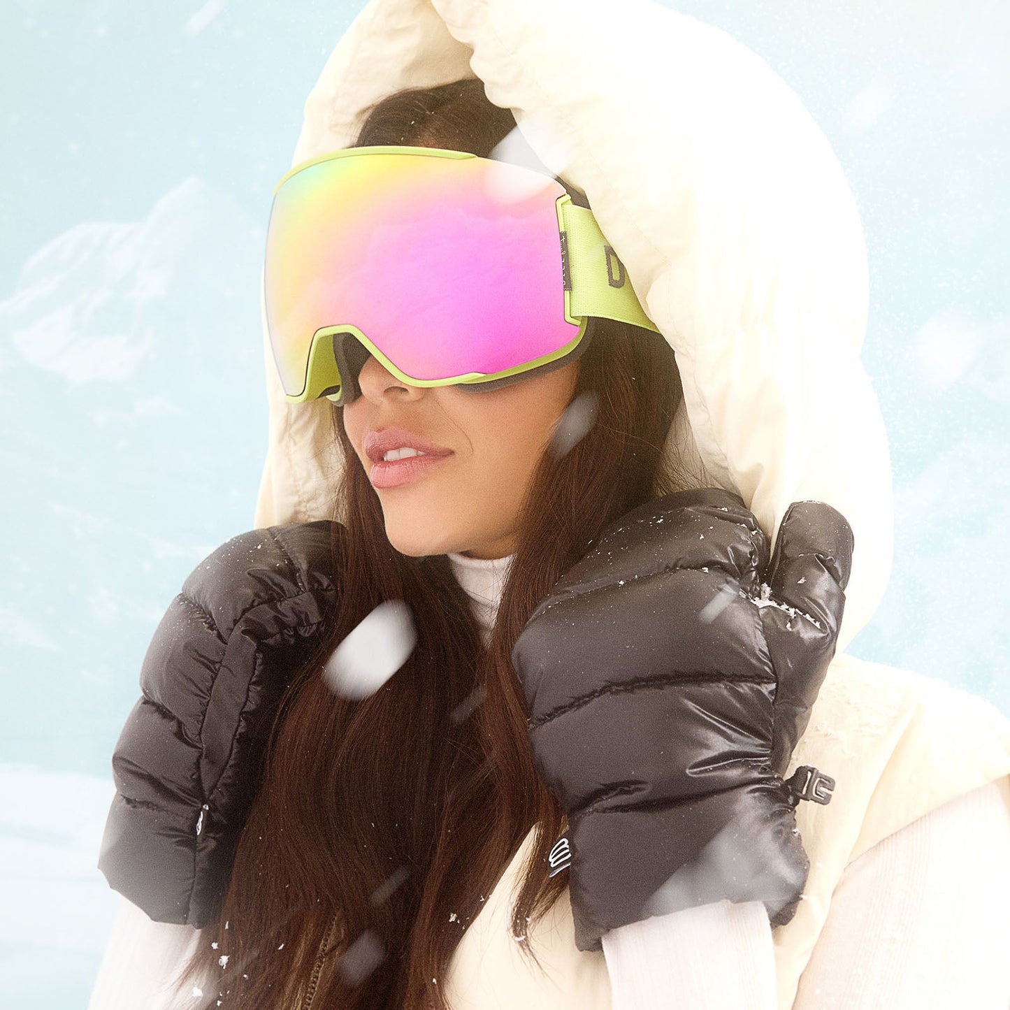 SNOW GOGGLES - ALPINE + LIME GREEN + HOT PINK MIRROR + POLARIZED GOGGLES & FREE GLACIER GREY LENS