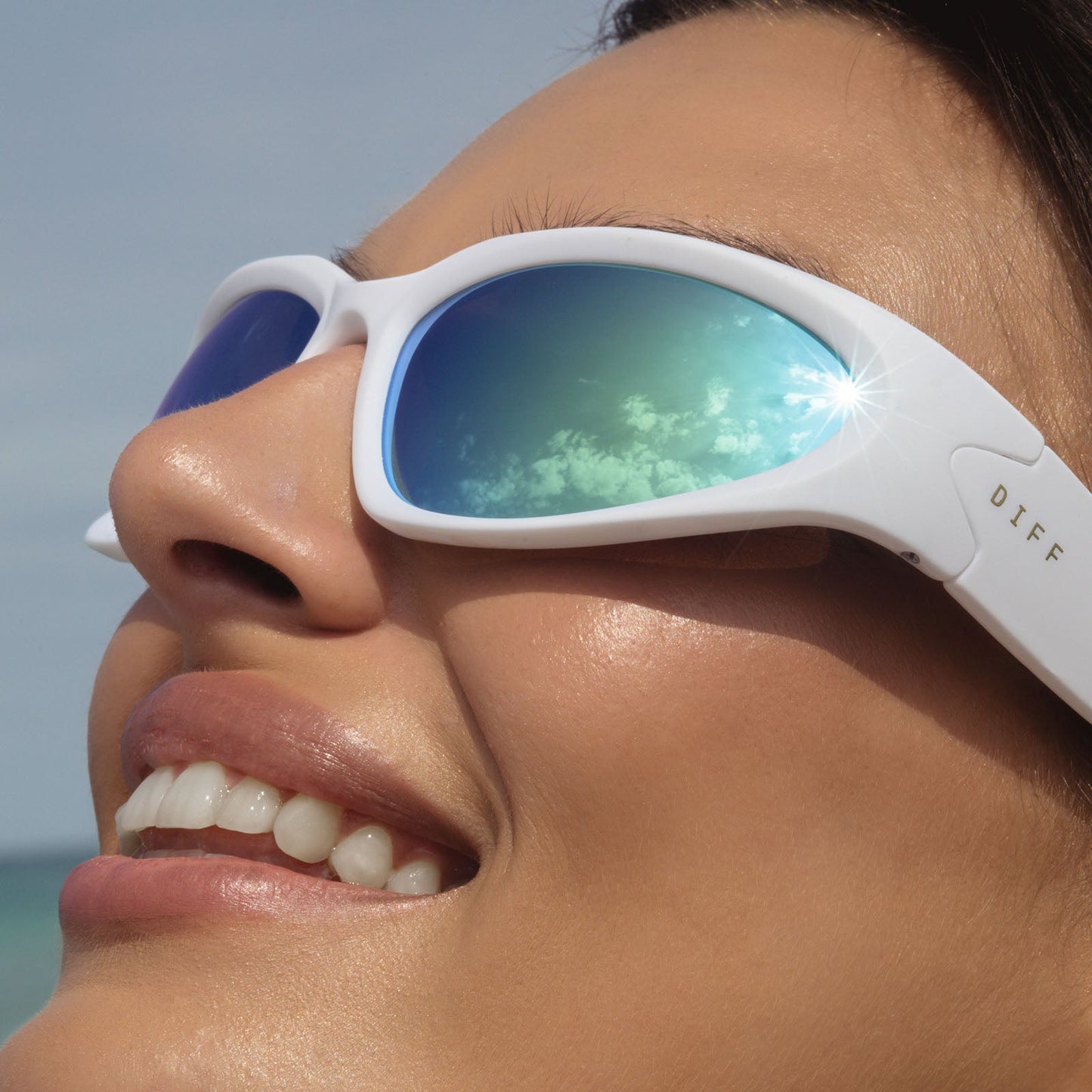 SIDE OUT - MATTE WHITE + TURQUOISE ICE MIRROR + POLARIZED SUNGLASSES