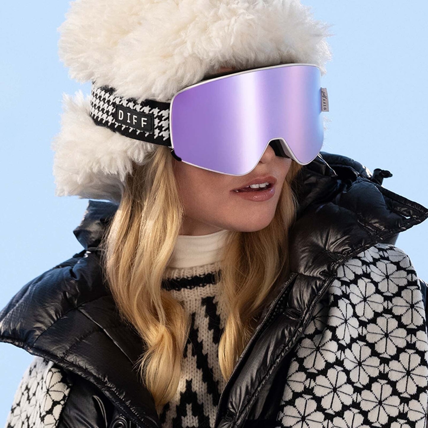 SNOW GOGGLES - FROST + HOUNDSTOOTH + LILAC MIRROR + POLARIZED GOGGLES & FREE AURORA PINK LENS