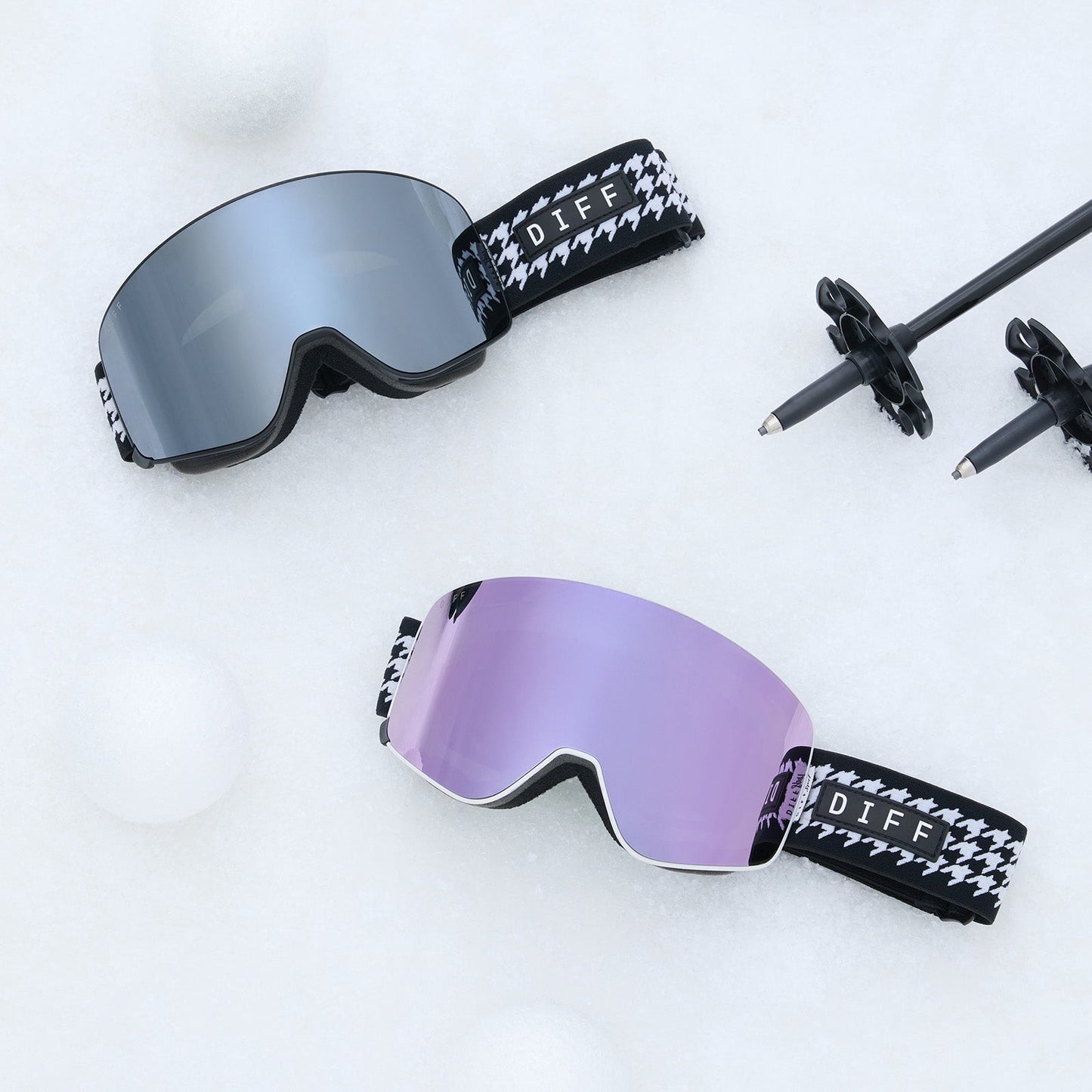 SNOW GOGGLES - FROST + HOUNDSTOOTH + LILAC MIRROR + POLARIZED GOGGLES & FREE AURORA PINK LENS