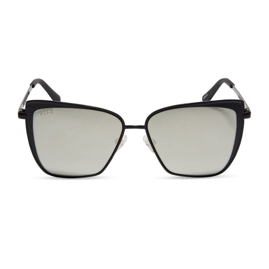 GRACE - MATTE BLACK + GREY MIRROR SUNGLASSES