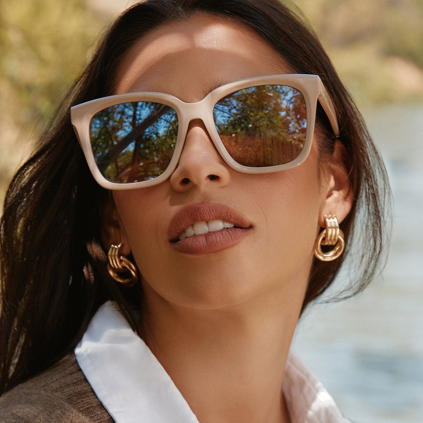 MEREDITH - ALMOND + SILVER FLASH + POLARIZED SUNGLASSES