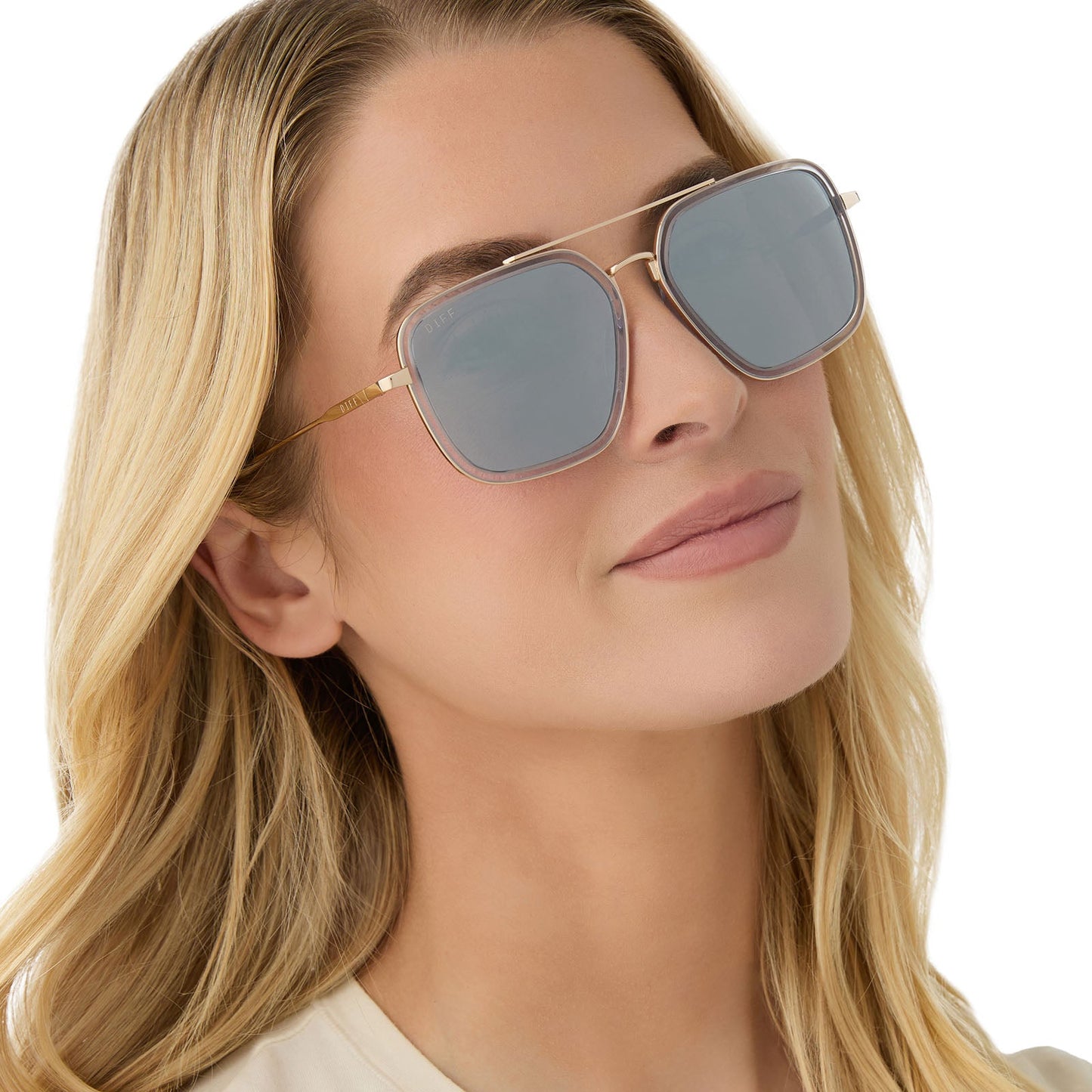 JORDAN - GOLD + CLEAR CRYSTAL TEMPLE TIPS + SILVER MIRROR SUNGLASSES