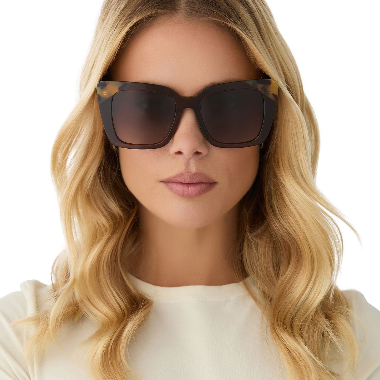 LIZZY - WHISKEY CRYSTAL W BROWN KOMBU TIPS + BROWN GRADIENT + POLARIZED SUNGLASSES