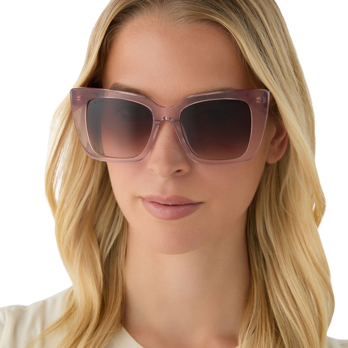 LIZZY - LIGHT PINK CRYSTAL + FLEUR TIPS + BROWN GRADIENT SUNGLASSES