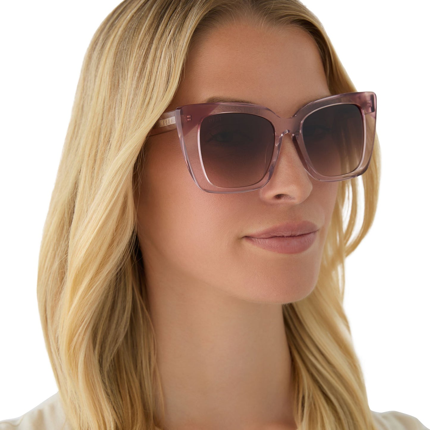 LIZZY - LIGHT PINK CRYSTAL + FLEUR TIPS + BROWN GRADIENT SUNGLASSES